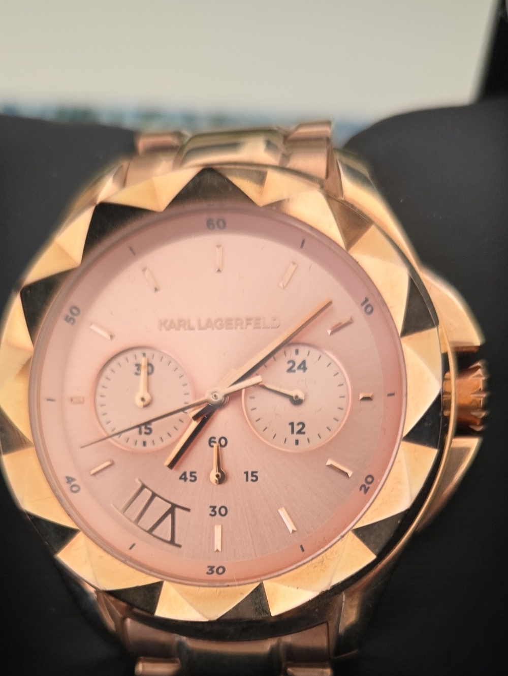 Karl Lagerfeld Rose Gold Tone Faceted Bezel Chronograph Watch